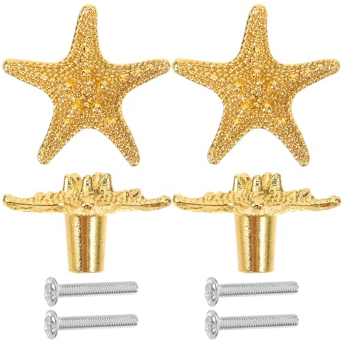 Cabilock 4 Stücke Kabinett Knöpfe Messing Gold Seestern Metall Vintage Schubladenknöpfe Schrank Knauf Schrankknöpfe Möbelknöpfe Türknöpfe Türknauf Schrankgriffe für Schubladen Tür Möbel Deko