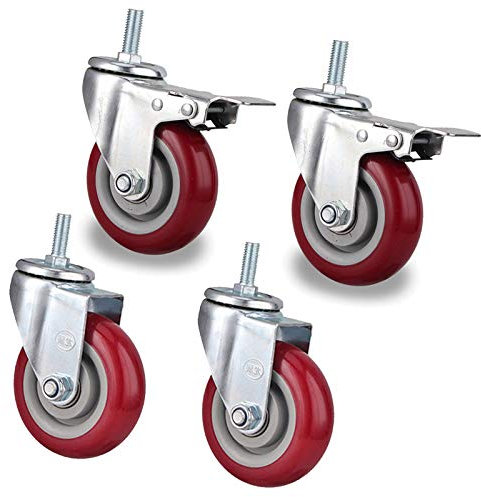 Generic Plattenrollen Transportrollen, Lenkrollen mit Bremsen, Polyurethanrollen, 360° drehbar, Schwerlastrollen, verzinkt, Bolzen M12 (B/2 Universal +2 Bremse 125 mm)
