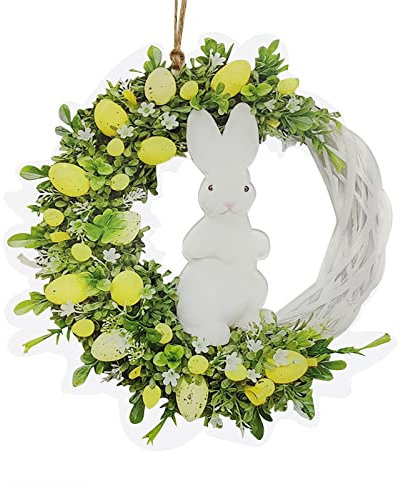 Ostern Deko Türkranz Osterkranz Haustür Frühling Osterdekoration Hase Hängeschild Dekoration Ostern Hängeschild Heimdekoration Requisiten Geschenke Kranz Frühling Ostern Dekoration (Yellow, One Size)