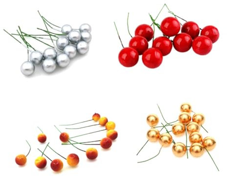 Cabilock 48stücke Künstliche Naturgetreue Obst-beeren Künstliche Kirschen zur Dekoration Lebensecht Wirkend für Küche Theke Glasgefäße Musterwohnung Schrank Schaufenster Weihnachten Partys