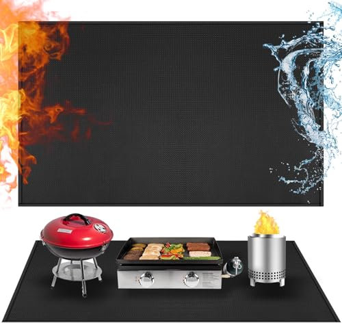 Amerbro Hitzebeständige Grillmatten für den Außenbereich, 61 x 106,7 cm, zum Schutz Ihres Vorbereitungstisches und Grilltisches im Freien, feuerfest, wasserdicht und öldicht, Schwarz, 1 mm