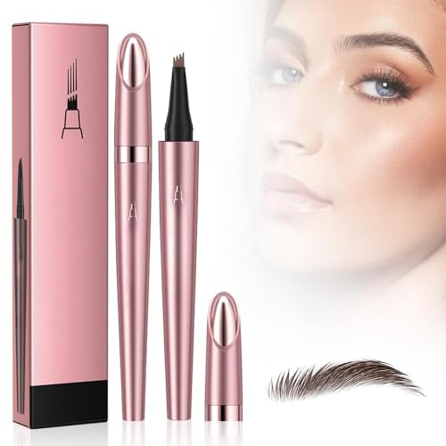 Crayon à sourcils 3D étanche avec 4 pointes fourchues, Imperméable à l'eau Longue Durée Tattoo Brow Crayon d'encre Croquis de Stylo de Sourcil pour le Maquillage Naturel (A# Marron foncé)