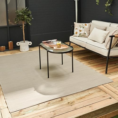 THE RUGS Urban Collection Outdoor Rug - Easy to Clean, Waterproof Plastic Outdoor Rugs for Garden, Patio, Balcony, Camping - Contemporary Plastic Straw Rug - Mono Beige, 90x150cm