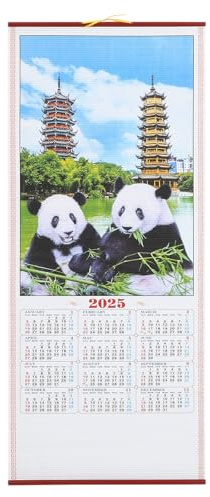 Amosfun 2025 Chinese Lunar New Year Calendar, Monthly Wall Scroll Calendar, Imitation Rattan Feng Shui, 2025 Year of the Snake New Supplies