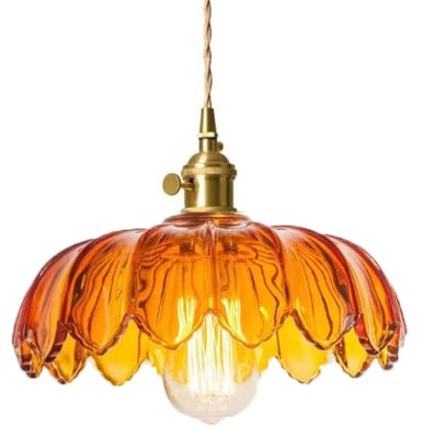 LIGKIN Hängeleuchte Retro Glas Kronleuchter mit Blume Kreative Pendelleuchte E27 Glasschirm Ø25cm Deckenleuchte für Wohnzimmer Schlafzimmer Esszimmer