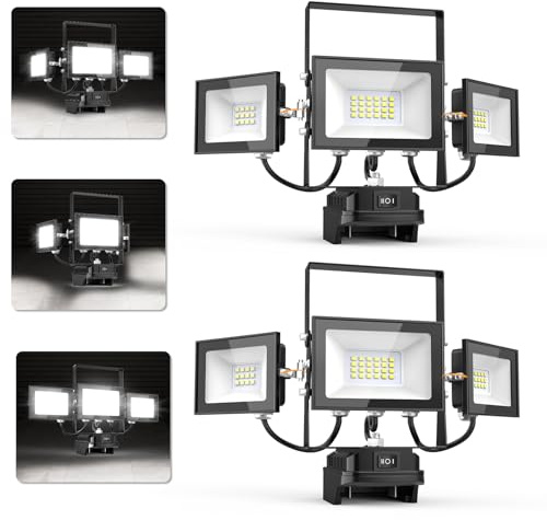 2PCS 18V Akku Led Lampe Baustrahler, 90W 6500K Kabellose Baustellen Baulampe, Akku Flutlichter Strahler IP65 Wasserdichte Baustellenlampe mit USB-Anschluss Für 360° Arbeitsbeleuchtung (Kein Akku)