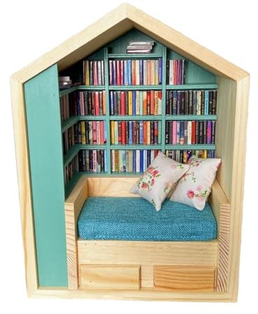 Holzhaus-Set – Buchecken-Kits für Erwachsene | Handgefertigtes kleines Haus, Tiny World Inside Wood, Holzdekoration, winzige Buchhandlung für Wohnzimmer Schlafzimmer