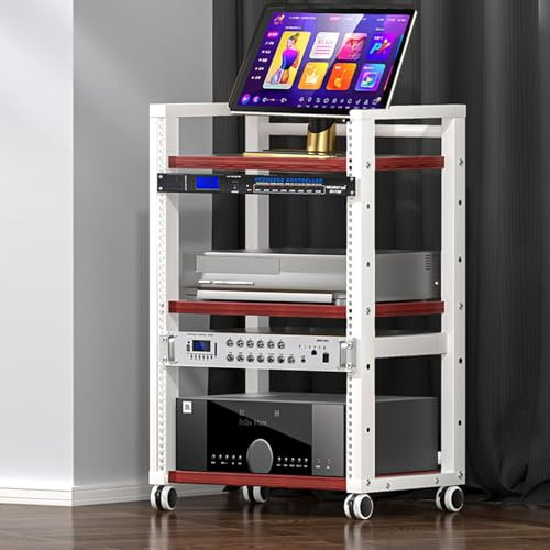 YQMHEZ Mobile stereo hi fi Rack HiFi, Rack Audio con ripiani regolabili in altezza a 3 livelli, Mobile stereo con ruote for amplificatore AV/Giradischi/Sky box/Stampante, Capacità di carico(White+teak
