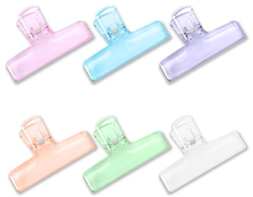 Foldback - Graffette grandi, clip per rilegatura, clip di carta, clip per bulldog trasparente, raccoglitori da 7,4 cm, 6 mollette pieghevoli per organizzare appunti