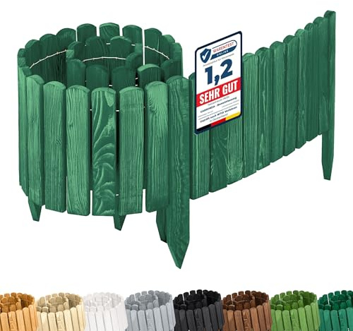 Garronda Clôture Décorative en Bois Naturel - Flexible et Résistante - Barrière Bois pour Délimitation - Clôtures Décoratives - 200 cm - GD-0109 (Vert Émeraude, Hauteur: 30 cm)