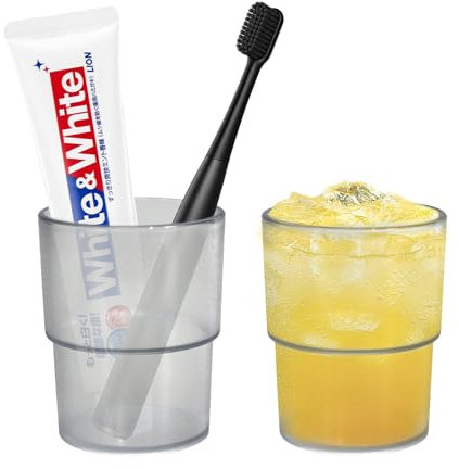 Wisebom 2 PCS Gobelet Salle de Bain, Gobelet Brosse à Dent Reutilisable Pot a Brosse a Dent Plastique Tasse de Rince Bouche Antidérapant pour Famille, Couple, Brosse à Dents, Dentifrice (Transparent)