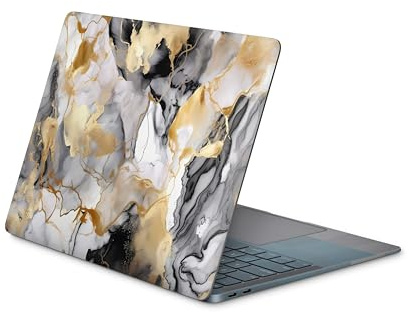Skins4u Laptop Aufkleber, Notebook Skin Schutzfolie, Seidenmatt, Kratzfest, Blasenfrei, Selbstklenend Vinylfolie Rückstandslos Entfernbar 10 bis 17 Zoll Laptops (Marmor Gold Black, 38,1 x 26,7cm)