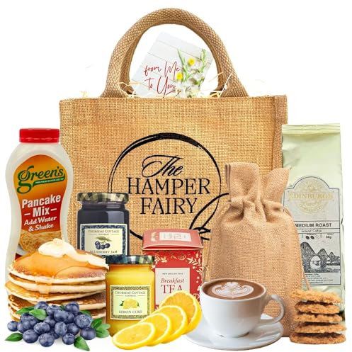 Breakfast Tea and Coffee Food Hamper Gift with Biscuits, Pancake Mix, Jam and Lemon Curd - Gourmet Food Gift Hamper for Mum Birthday, Get Well Soon and Housewarming by The Hamper Fairy