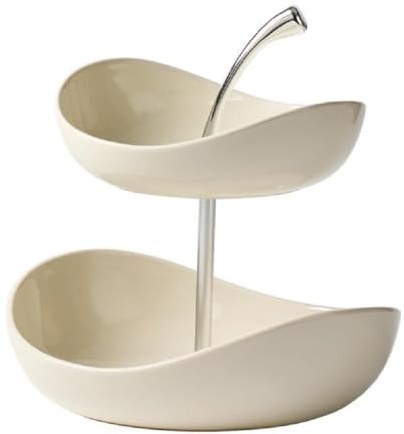 JUNYFFF Obst Etagere Mit 2 Etagen Obstschalen Aus Keramik, Platzsparendes Obstkorb Etagere Für Die Familie - Moderne Obstschale, Geeignet Für Gemüse, Obst, Snacks, Süßigkeiten,Weiß