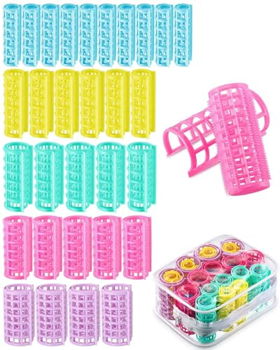 TPZORJX 30 pezzi bigodini per capelli in plastica, a clip, bigodini autoadesivi, senza calore, bigodini fai da te, salone di parrucchieri, salone di parrucchieri, 5 misure