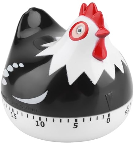 Kycklingmönster kökstimer, 60 minuter mekaniskt äggklocka, mekaniskt köksverktyg timer för lärande, lek, matlagning och bakning, manuellt justerbar timer digital 6,5 x 6,5 cm (svart)