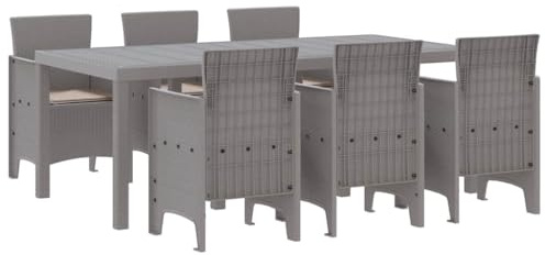 vidaXL Garten Essgruppe 7 pcs Hellgrau Polt Rattan, Stylisches Garten- und Terrassenset, leichtes Möbelset für draußen, perfekt für Familienfeiern, minimalistisches Design