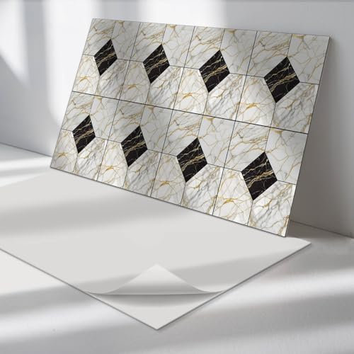 Panneaux en Vinyle 60x30 cm PVC Gareage Installation Rapide Vinyle Autocollant Multipak Rectangulaire Imperméable Design Fixation Murale - Modèle de marbre élégant