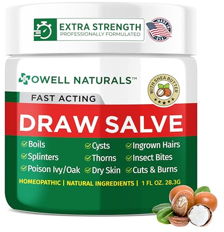 Owell Naturals Drawing Salve Ointment with Pure Shea Butter, for ingrown Hair, Boil, Splinter Remover, Bug Spider Bites, Bee Sting, Mosquito Itch, Poison Ivy, Burns & Cuts,1 Fl Oz (Pack of 1)