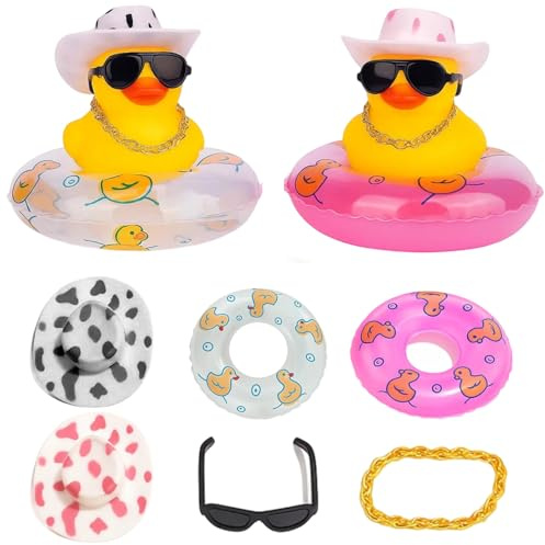 Rubber Ducks Multipack, 2 Mini Rubber Duck Bath Toys for Kids with Swimming Rings for Bath, Party Decor, Car Dashboard, 5.2cm*4.8cm*4.3cm, Plastic