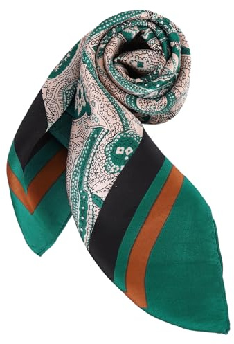 DAMILY Bandana Herren Damen-70x70cm Kopftuch Vintage Krawattenschal Halstuch Unisex Tuch Cowboy Accessoires für Sommer Paisley (Beige/Grün)