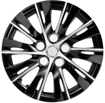 Alvorox- 16 Pouces Enjoliveur pour Auto, 4 pièces, 5 Trous, Noir Argent Bicolore, enjoliveur de Roue de Voiture en Plastique ABS (BS Style A)