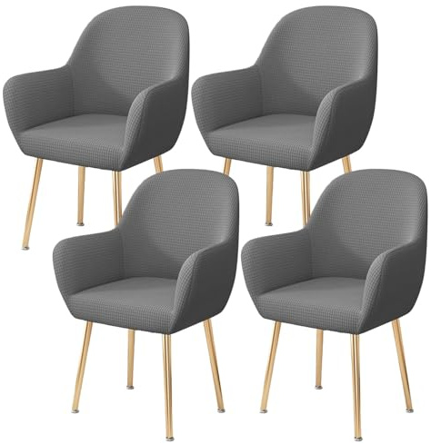 Stretch-Bezüge für Gebogene Esszimmerstühle 1er-/2er-/4er-/6er-Set,Moderne Universelle Esszimmer Stuhlhussen mit Armlehne,für Dekoration Hochzeitsfeiern Banketten Küche Hause(Light Gray,4 Set)