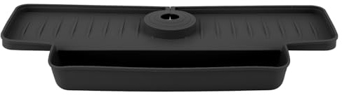 SIXRUN Silicone Faucet Holder Drying Mat, Handle Drip Catcher Tray, Foldable Storage Kitchen Sink and Bathroom Washbasin Organizer (Black)