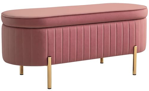 HOMCOM Panca portaoggetti con coperchio per lettino, gambe in metallo, capacità 72 l, fino a 220 kg, panca per soggiorno, camera da letto, ingresso, 108 x 44 x 43,5 cm, rosa