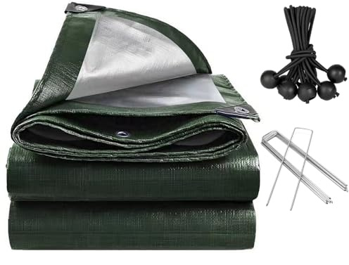 PVEGOS 120GSM Waterproof Tarpaulin with 6 Bungee Balls & 6 Stakes, Heavy Duty Tarpaulin UV Resistant Cover, Reinforced Eyelets for Garden, Car, Pool, Camping, Wood, Furniture Protection (3m x 3m)