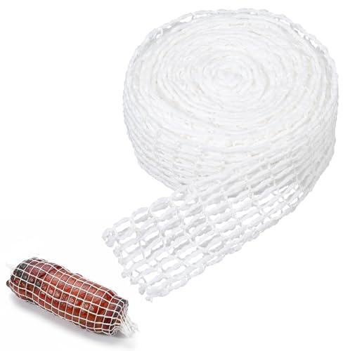 TIESOME Rete per prosciutto bianca, 5 m, filo di cotone, 16 fori, rete elastica per arrosti, accessori da cucina, rotolo di carne per conservare la cottura