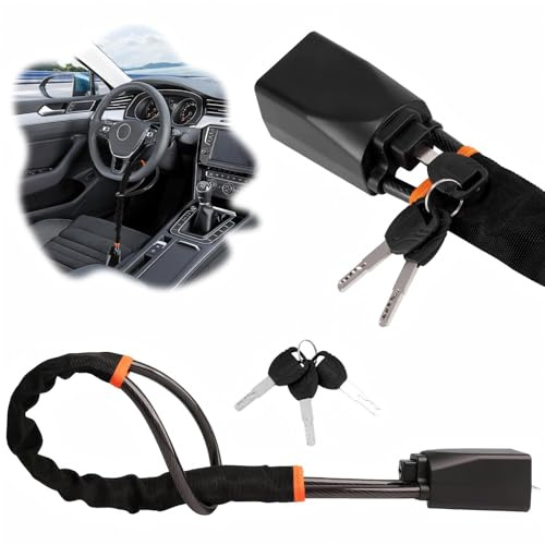 AMYLIAGAN Steering Wheel Lock, Universal Car Steering Wheel to Seat Belt Lock with 3 Keys, High Visibility Double Car Anti Theft Device Fits Most Vehicles, Trucks, SUVs, and Vans (Black)