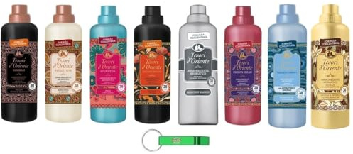 Testpaket Tesori d'Oriente Konzentrierter Weichspüler, Fabric Softener Alle Duftrichtungen – 8 verschiedene Duftrichtungen 8 x 760ml + Beni Culinari Kostenloser Schlüsselanhänger