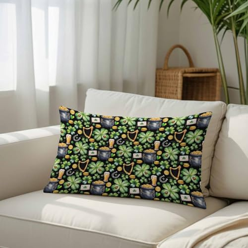 SDAIFCAING St. Patrick's Day Throw Pillow Cover Shamrock Beer Gold Coin Decorative Pillow Cover Soft Pillowcase for Couch Sofa Bed Bench Cushion Living Room Bedroom Accent Decor - 24x36 inches