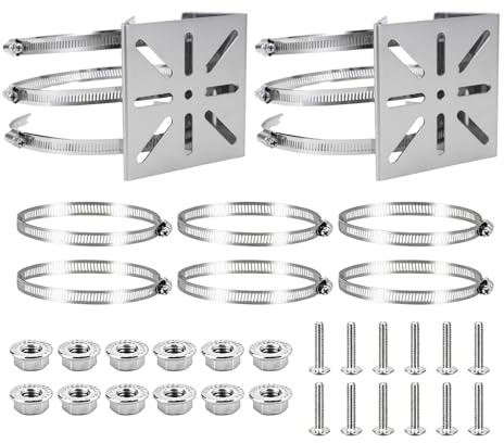 Vexnaro Soporte Camara Vigilancia Poste Universal, Montaje en Poste Vertical Acero Inoxidable con Abrazaderas Ajustables, para CCTV Seguridad Exterior, Kit 2 Placas 6 Aros 12 Tornillos 12 Tuercas