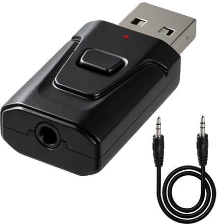 USB Bluetooth 5.0 Dongle Adapter for TV Transmitter Receiver with 3.5mm AUX 4-in-1 Car Bluetooth Wireless Audio Plug and Play with Clear Sound Quality for PC Home Audio System Speakers Headphones