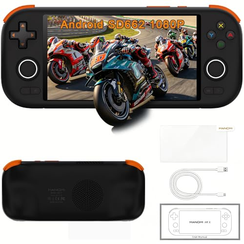 MANGMI AIR X - Consola de juegos portátil Android, Snapdragon 662, pantalla IPS FHD 1080p de 5.5 pulgadas, 4 GB + 64 GB, joysticks y disparadores de efecto Hall RGB, batería de 5000 mAh, Android 14