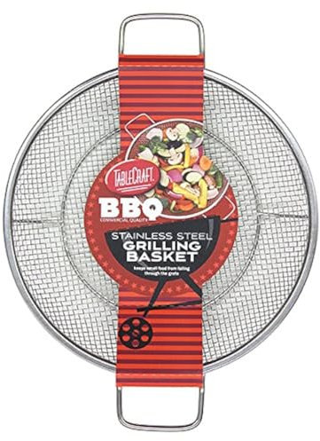 Tablecraft BBQ Grillkorb, rund, Edelstahl, Gusseisen, 40,6 cm, klein, silberfarben