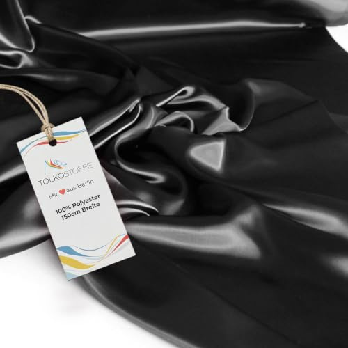 TOLKO 1m Glanz Satin Stoff Meterware als Modestoff Dekostoff Kostümstoff Gardinenstoff Vorhangstoff Hochzeitsstoff | Glitzer Satinstoffe zum Nähen Dekorieren | Nähstoffe 150cm breit (Schwarz)
