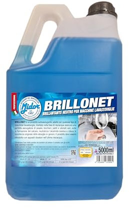 Brillantante lavastoviglie Concentrato BRILLONET 5kg, velocizza l'asciugatura ed elimina aloni e striature su piatti, bicchieri, posate e acciaio inox - Professionale Midor