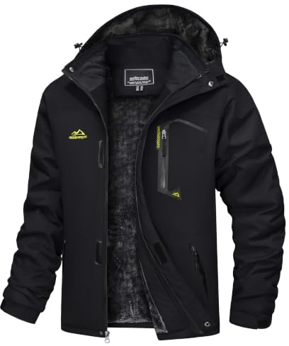 TACVASEN Giubbotto Invernale Uomo Impermeabile Giacca Sci Uomo Giacca Moto Cerata Antipioggia Winter Jacket Men Cappotto Impermeabile Nero, XXL