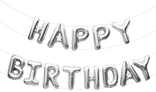 Oblique Unique® Happy Birthday Folienballon Girlande Banner in Silber Glänzend als Geburtstag Party Deko mit 13 Folien Luftballons