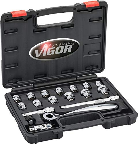 VIGOR Steckschlüssel-Satz, superflach (18teilig) V6202 | 3/8 Zoll, 18 Teile