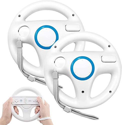 Kompatibel mit Wii Lenkrad, PowerLead 2 Stück weiß für Wii Controller Lenkung für Mario Kart Racing Wheel Game Controller für Nintendo Wii Remote Game-Weiß