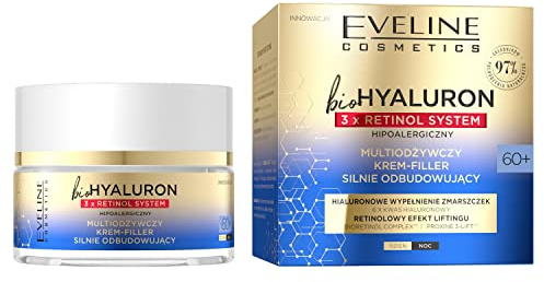 EVELINE COSMETICS Biohyaluron 3x Retinol Lifting-System Anti Aging Filler Verjüngend Creme 60+ PROXINE 3-LIFT 6in1 Vegane Formel 97% Natürliche Zusammensetzung 50ml