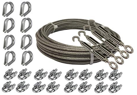 V4A Seilset: 20m Edelstahlseil, 2mm Durchmesser mit PVC auf 3mm Außendurchmesser ummantelt, 8x Kauschen, 16x Seilklemmen, 4x Spannschlösser - Tecklenborg, Kegel GmbH