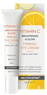 Neutriherbs Soin Yeux Booster D'Éclat Vitamine C 20 G - Gel Frais + Roller 360° Crème Contour des Yeux, Anti-cernes, Anti-rides, Anti-poches, Hydratation, Collagène & Niacinamide, Pour Peau Sensible