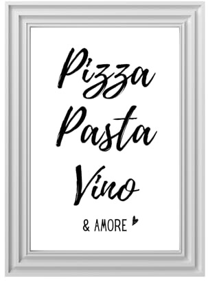 Din A4 Kunstdruck ohne Rahmen - Spruch - Pizza Pasta Vino & Amore - Nudeln Wein Vino Liebe Küche Esszimmer Druck Poster Bild