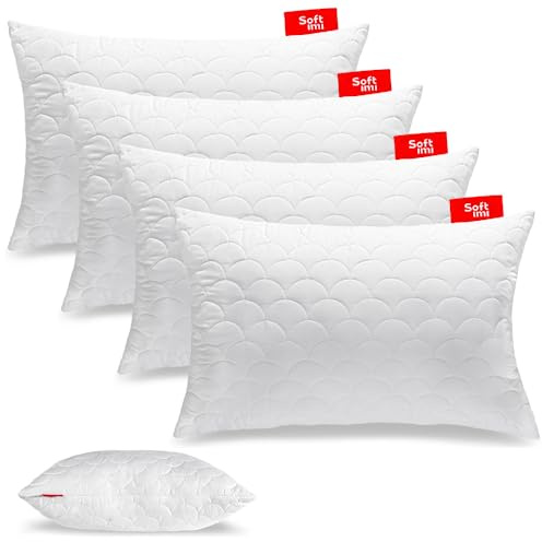 Softimi Kopfkissen Schlaffkissen Bettkissen Gestepptes Premium Kissen 4er Set 50x70 cm Antiallergisch - Anti-Milbe - Geruchlos sofort verwendbar - Mit Härteeinstellung (4er Set 50x70 cm)