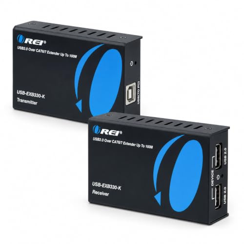 OREI Rallonge USB sur Ethernet jusqu'à 100 m – Prolonge Les signaux USB 2.0 sur LAN Ethernet avec 2 Ports – Câble d'alimentation, Extension Longue Distance et Prise en Charge de Tous Les systèmes